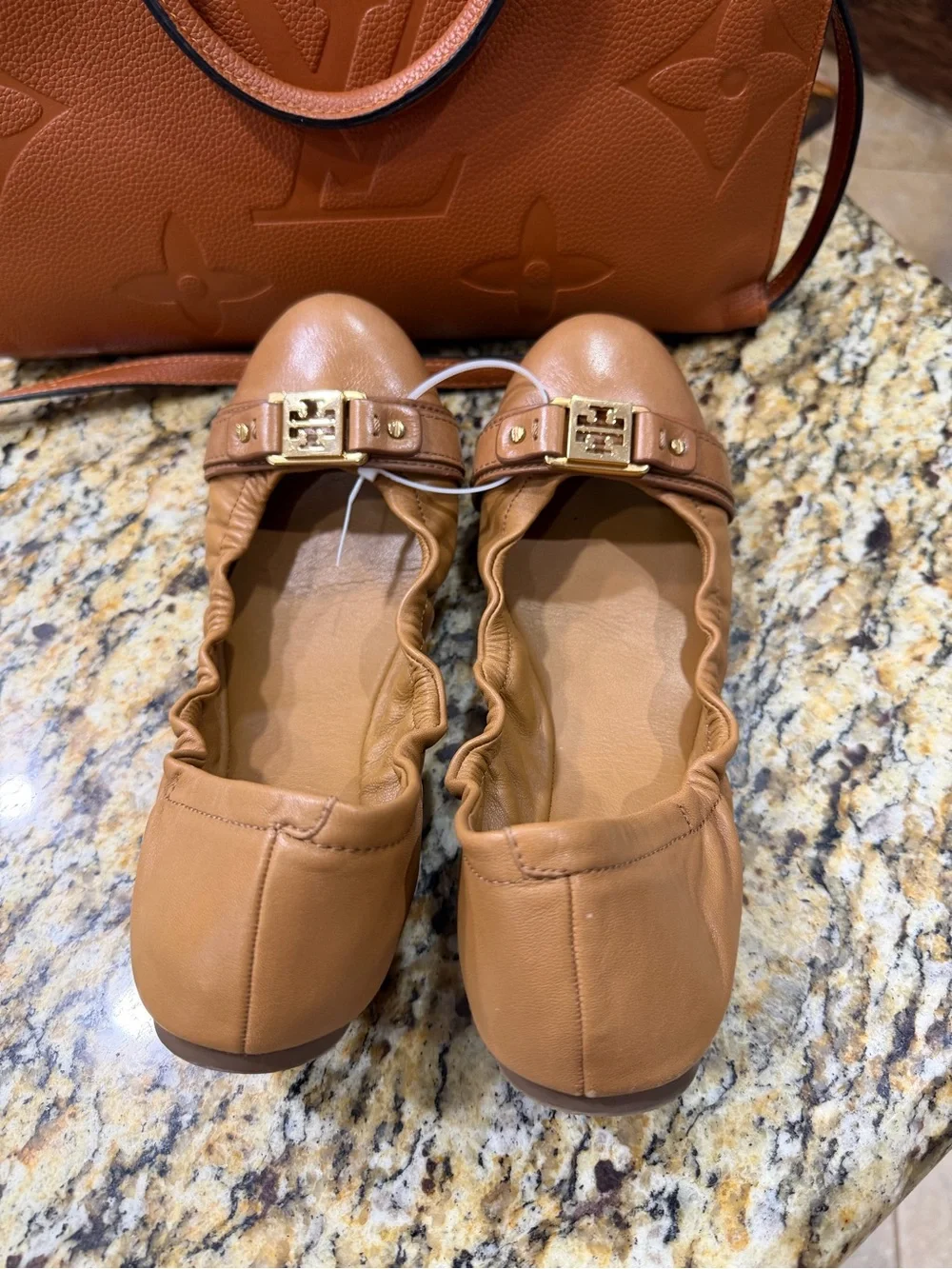 Tory Burch Royal Tan Ambrose Leather Ballet Flats 10.5 Everyday Minimalist Chic - Picture 4 of 5